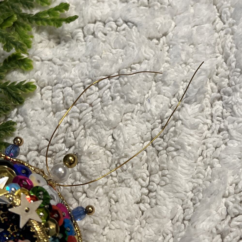 Diorama Christmas Ornament Sequins Beads Santa Reindeer Mushroom Tree Vintage - Picture 8 of 10
